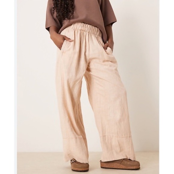 Free People Pants - Free People days end linen pull-on pants in sand dollar Size XL Comfort Summer
